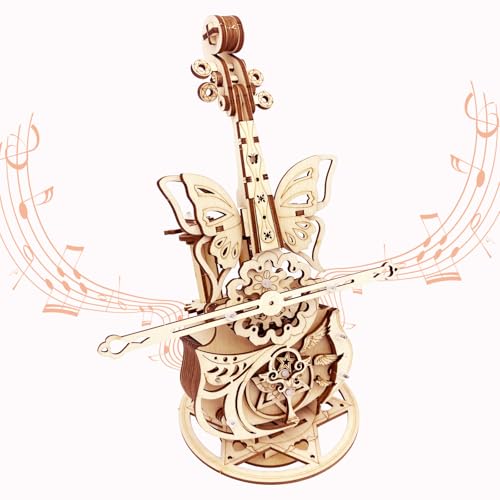 3D Wooden Puzzle for Adults Cool Cello Music Box DIY Model Wood Crafts Kits - style: cello