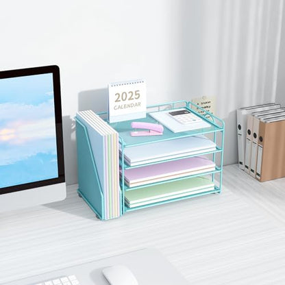 Spacrea 4-Tier Paper Organizer for Desk with File Organizer - color: Blue