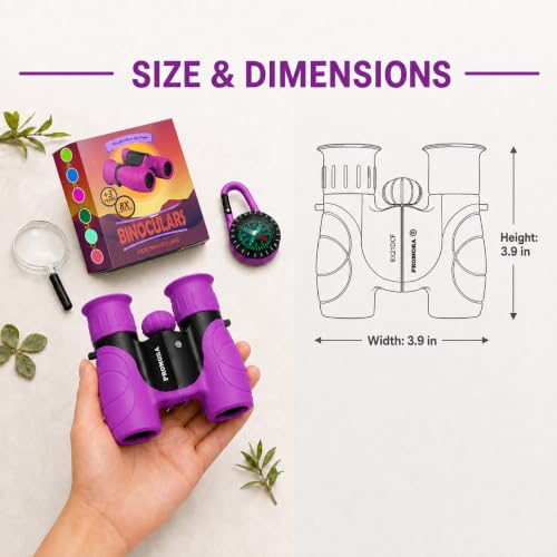 Binoculars for Kids – Perfect Toy for Little Boys and Girls – Extensive Set Incl. Magnifying Glass & Compass – Powerful Magnification 8X21 – 3 to 12 Year Old Kids for Toddler - color: Purple