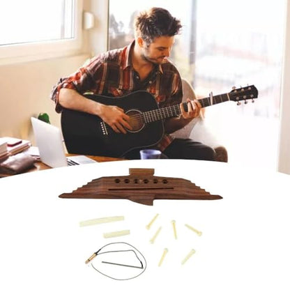 10Pcs Acoustic Guitar Bridge Replacement Set – Rosewood with Saddle Nut Pin for 6-String Guitar, Pre-Slotted Hardwood Bridge for Improved Sound