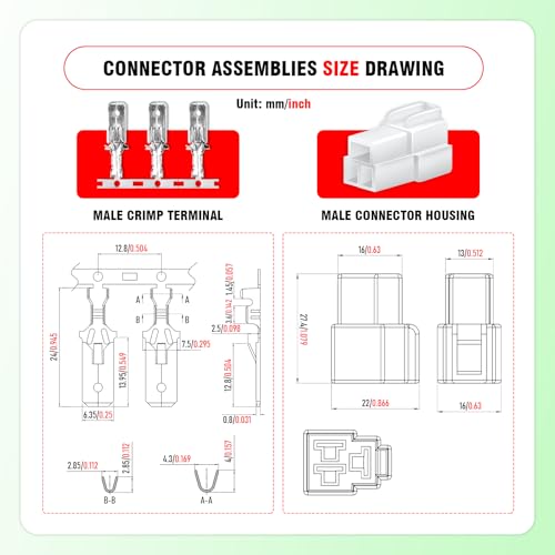 185 Pieces / 23 Sets Automotive Wire Connector 6.3mm 3-Pin Kit - size: 3-Pin, style: 6.3mm Connector