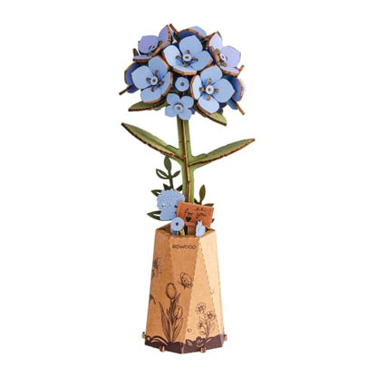 rowood 3D Puzzle Wooden Flower Craft Kits for Adults Women-Blue Hydrangea - style: Blue Hydrangea