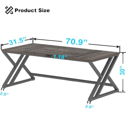LVB Modern Long Computer Desk, Industrial Large Wood Office Desk 70 Inch - color: Dark Gray Oak, size: 70 Inch
