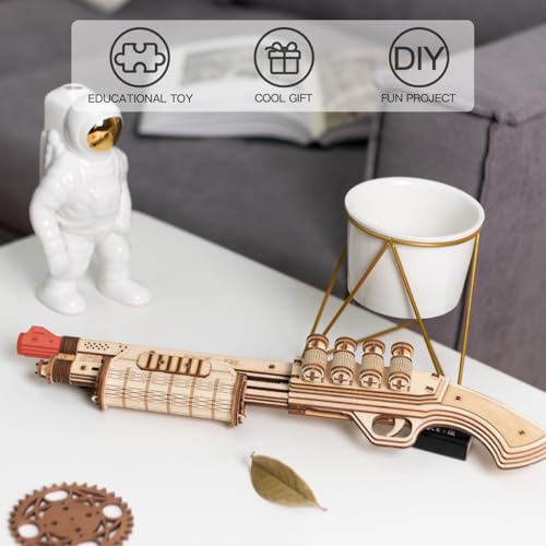 ROKR 3D Wooden Puzzles Model Kit Toy Gift Mechanical Model Brain Teaser for Adults to Build Gift for Friends and Family (Shotgun Toy)