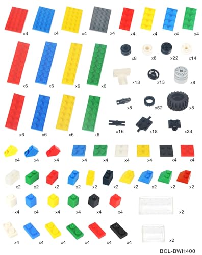Barcaloo 400 Piece Wheels and Axles Sets, Building Bricks Car Parts and Pieces Kit - Car Building Set with Wheels, Axles & Windshields and Bonus Bricks - color: Wheels, Tires, & Axels - 400 Pieces