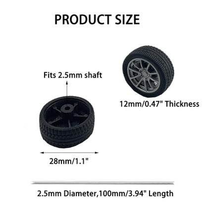 8PCS Toy Car Tire RC Car Rubber Tire with Metal Shaft Axles for RC Car Truck DIY Model Toy Building Projects (2.5x28mm) - style: 2.5x28mm