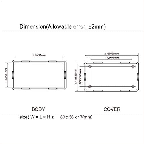LeMotech 5Pcs ABS Plastic Electrical Project Case Power Junction Box, Project Box Black 2.36 x 1.42 x 0.67 inch (60 x 36 x 17 mm) - size: 2.4" x 1.4" x 0.7"(5pc)