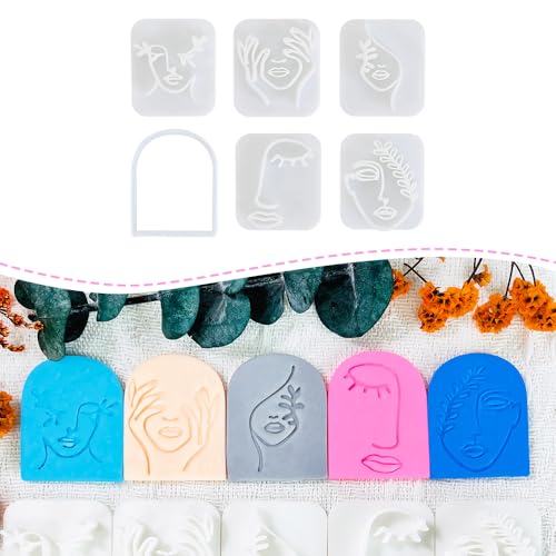 Polymer Clay Cutters Line Face Set – 6PCS Abstract Portrait Clay Cutters for Polymer Clay Jewelry, Clay Earring Cutters with Arch Shape and Face Texture Molds, Clay Tools for Artistic Earrings - color: I color