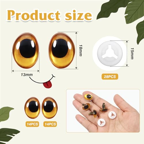 TOAOB 28pcs Gold Oval Safety Eyes with Washers 13 x 18mm Stuffed Animals Craft Plastic Doll Eyes for DIY Amigurumis Crochet Puppet Making - color: Gold