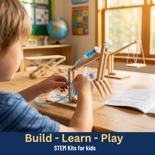 PATHFINDERS STEM Kit- Hydraulics 4-in-1– Build 4 Hydraulic Machines | Engineering Model Kit for Kids 8+ | Educational Science Toy | Learn Physics & Mechanics | Wooden DIY Project