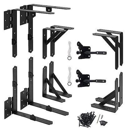 HILLMASTER 2 Set Anti Sag Gate Frame Kit Gate Corner Brace Bracket Heavy Duty Adjustable Gate Hardware with Gate Latch for Wooden Fences,Driveway Gates,Shed Doors,Corral Gates,Wood Windows - size: 2 Sets