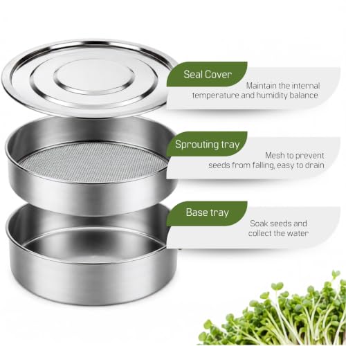 6'' Stainless Steel Sprouting Tray – Round 2-Tier Seed Gardening Planter Tray for Microgreens Broccoli Sprouts Growing Kit Microgreens Tray Germination - size: 2-Tier, 6"