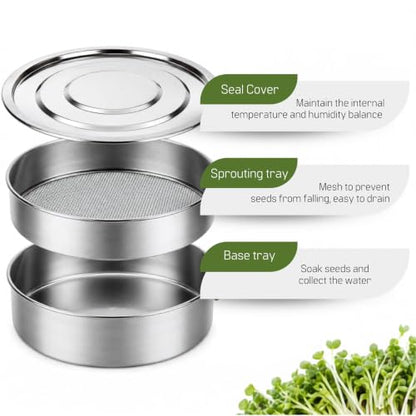 6'' Stainless Steel Sprouting Tray – Round 2-Tier Seed Gardening Planter Tray for Microgreens Broccoli Sprouts Growing Kit Microgreens Tray Germination - size: 2-Tier, 6"