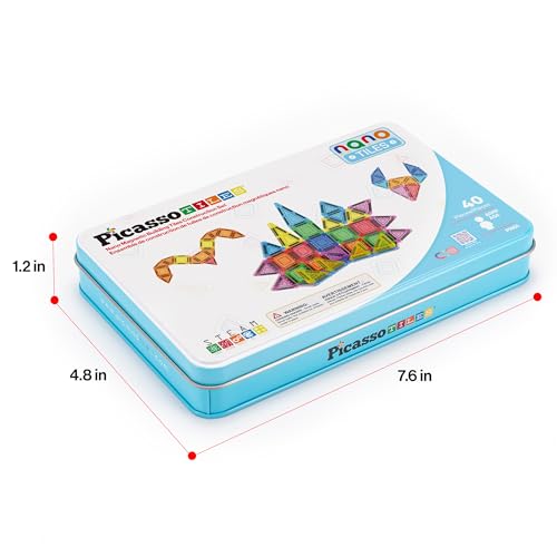 PicassoTiles 40 PCS Mini Magnetic Tiles Travel Toy Educational Building Set - color: 40pcs Mini With Case