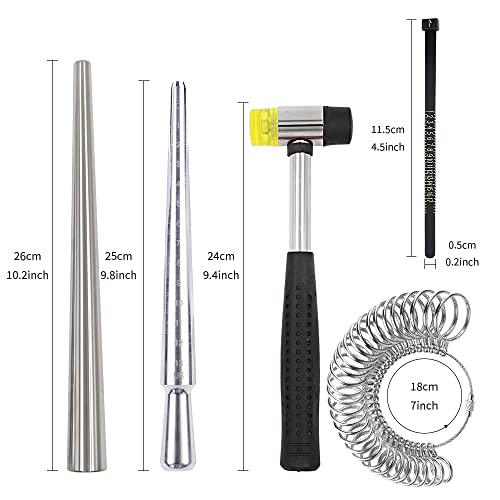 Ring Sizing and Repair Kit，Solid Aluminum Mandrel, Solid Premium Steel Ring Mandrel Hammerable Round Mandrel，Jewelry Mandrel and Mallet. Ring Size Fixer Repair Set - color: 5 items