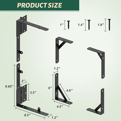 2 Set Gate Frame Fence Kit with Gate Latch,Heavy Duty Anti Sag Gate Kit, Gate Corner Brace Bracket Hardware for Wooden Privacy Fence Gate Garden Wooden Driveway Gates, Shed Doors, Corral