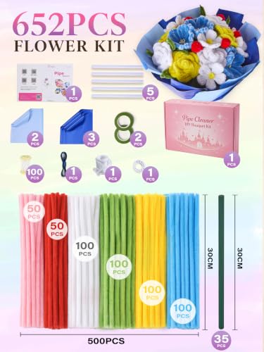 Pheravia 500pcs Pipe Cleaner Flower Kit, 6 Colors Blue Yellow Pipe Cleaners - color: Blue Yellow