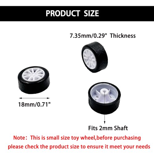 20PCS Small Toy Car Wheel 18mm Model Car Mini Rubber Tire Wheels with 10PCS Shaft Round Rod Axles for DIY Model Toy RC Car Truck Robot Building Accessories (White 2x18mm) - style: White 2x18mm