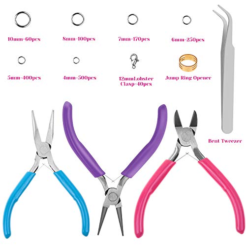 Cridoz Jewelry Repair Kit with 1520 Silver Jump Rings and 3Pcs Pliers for Earrings, Necklaces, Rings, Bracelets