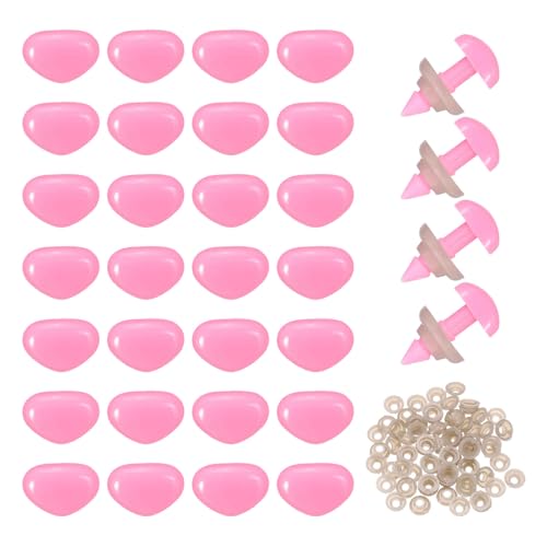 MECCANIXITY 50set 7mm Large Plastic Triangle Safety Noses Pink with Washer for Crochet Stuffed Animal Doll Craft Puppet Plush Toy Bear - color: Pink, size: 7mm
