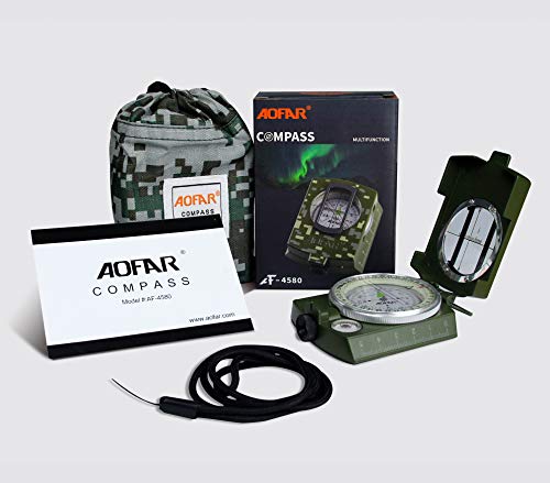 AOFAR Military Compass,AF-4580 Lensatic Sighting, Waterproof and Shakeproof with Map Measurer Distance Calculator, Pouch for Camping, Hiking - color: Camouflage