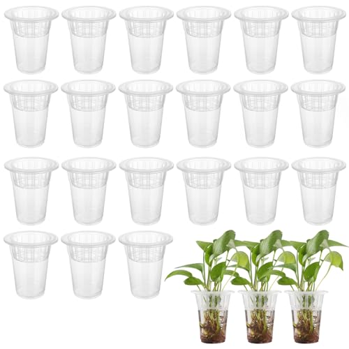 50 Pack Plastic Nursery Pots for Plants Terrarium Plant Propagation Station Tabletop Planting Vase with Hydroponic Baskets 4.5 In Clear Hydroponic Seed Pots for Indoor Plants Home Office Desktop Decor