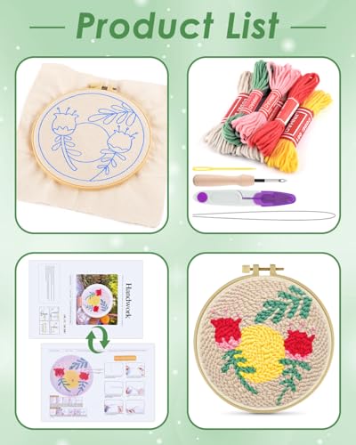 ERKOON Punch Needle Kit Adults Beginners, DIY Easy Floral Embroidery Set for Starter Art Craft, Needling Punch Project with Patterns, Tools, Yarns, Hoop, Instruction (Rose Passing) - color: Rose Passing