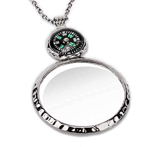 Magnifying Glass Necklace,Jiulory 10x Compass Magnifying Glass Pendant with Mini Compass,Magnifier Necklace Elderly Care Accessory Kids Hiking Camping Magnifier