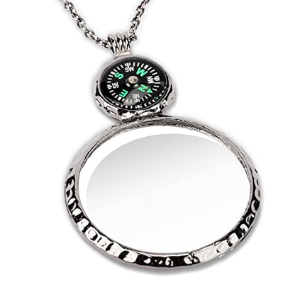 Magnifying Glass Necklace,Jiulory 10x Compass Magnifying Glass Pendant with Mini Compass,Magnifier Necklace Elderly Care Accessory Kids Hiking Camping Magnifier