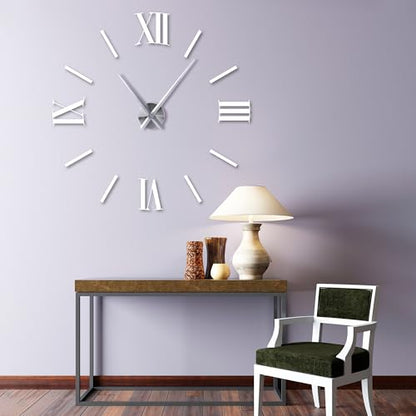 Lafocuse Silent 24 Inch DIY Wall Clock with Large Clock Hands and Motor Kit, DIY 12888 Clock Movement Mechanism Replacement with 12 Inch Long Minute Hands, Silver - color: Silver