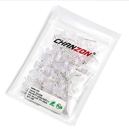 CHANZON 100 pcs 5mm Yellow Diffused LED Diode Lights(DC 2V 20mA) - color: F) White-yellow (100pcs)