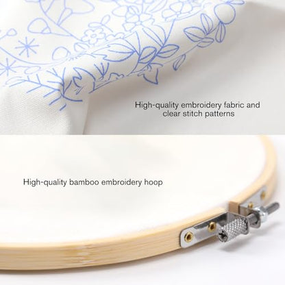 VIVIDOX 4 Sets Embroidery Kit for Beginners with Stitch Video, Cross Stitch Kits for Adults, Hand Craft Lover, Starters Easy Practice with Stamped Pattern, Hoop, Needles, Scissors, Tools & Instruction - color: Beginner Kit (with 1 Hoop)