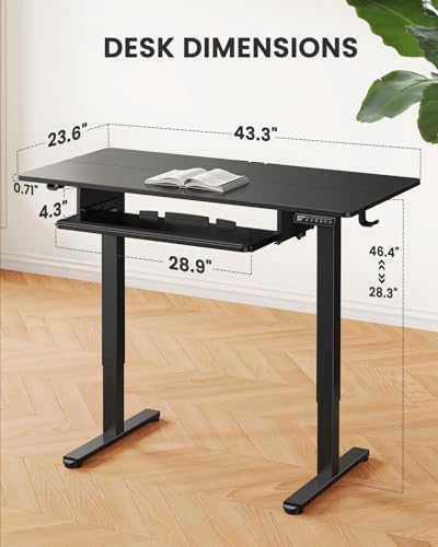 ErGear Electric Standing Desk with Keyboard Tray, 44x24 Inches Adjustable Height Sit Stand Up Desk, Home Office Desk Computer Workstation, Black - color: Black, size: 44" X 24"