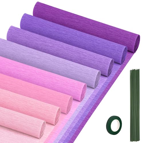 Crepe Paper Streamers 8 Rolls, 10 x 98Inch 8 Purple&Pink Colors - color: Purple&Pink