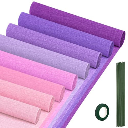 Crepe Paper Streamers 8 Rolls, 10 x 98Inch 8 Purple&Pink Colors - color: Purple&Pink