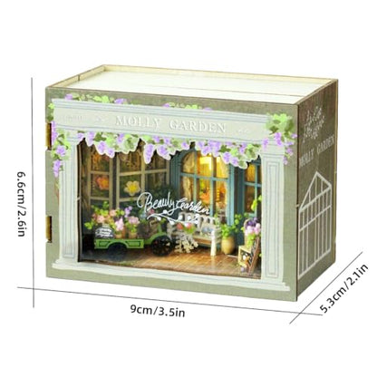 DIY Miniature Dollhouse Kits - Wooden Mini Model House with LED Lights, Tiny Furniture & Accessories – Craft Building Kits for Teens & Adults (Molly Garden) – Birthday Valentine's Gift - style: Molly Garden