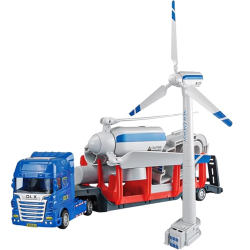 Miracland Wind Turbine Model & Flatbed Trailer Playset, Large Size Wind-up Generator Model Trail Transporter Science Kit