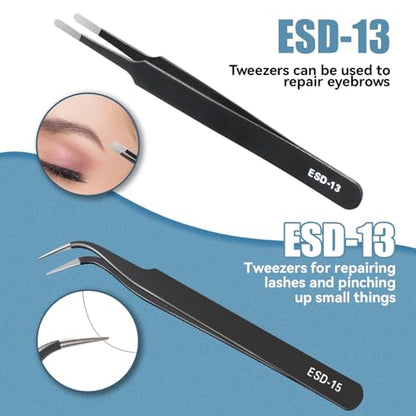 6 Pcs Precision Tweezers Set, Anti-Static Stainless Steel Craft