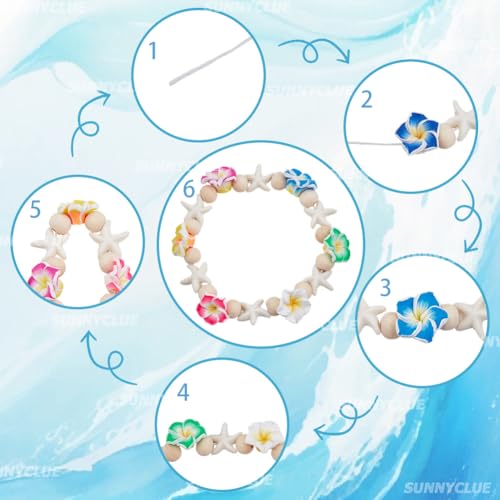 SUNNYCLUE 1 Box 148Pcs 6 Sets Summer Bracelet Making Kit Turquoise Turtle Beads Seestern Ocean Beach Hawaii Plumeria Flower Round Beads for Jewelry Making Necklace Adults Supplies Women Beginner - style: Flower 2