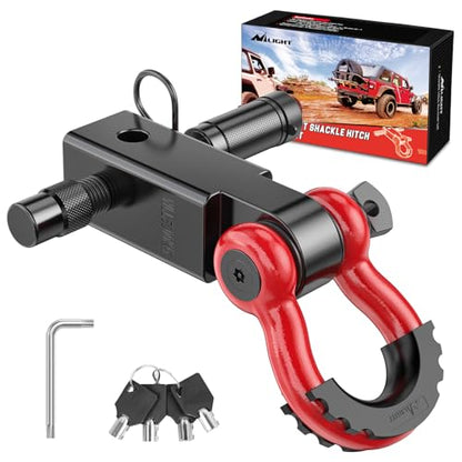 Nilight 3/4" Anti-Theft D Ring Shackle Hitch Receiver 2" Solid Towing Kit | 45000 LBs Breaking Strength 5/8" Trailer Hitch Lock Pin Heavy Duty Solid Towing Kit for Trucks Off Road Red&Black - color: Hitch w/ Lock Pin Black Red
