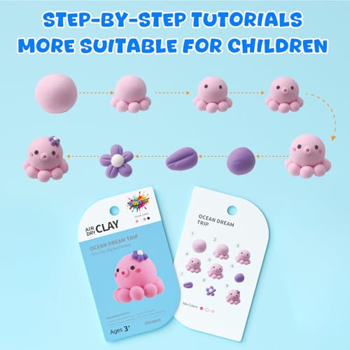Air Dry Clay for Kids - 6 Ocean Themed Modeling Clay Kit, Model Magic Clay with Sculpting Tools and Tutorials, Ultra Light & Soft, Non-Toxic & Safe, DIY Arts and Crafts School Projects for Kids - color: Ocean