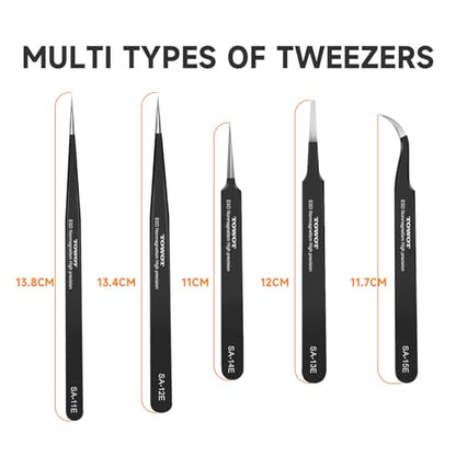 TOWOT Precision Tweezers, Upgraded Anti-Static Stainless Steel for Electronics, Craft, Soldering, and Experimental Work, Jewelry Making Curved Tweezers - style: EAGLE BEAK Fine Tip curved(116mm)