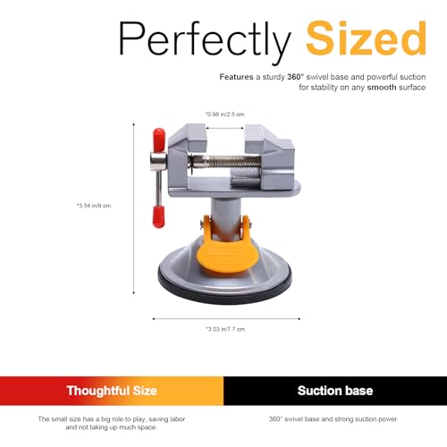 Mini Vise Clamp, Small Table Top Bench Vise with 360° Swivel Suction Base for Jewelry Making, Soldering, Watch Repair and Crafts(3.54x2.95x2.95 in, Silver) - color: Silver, size: 86MM