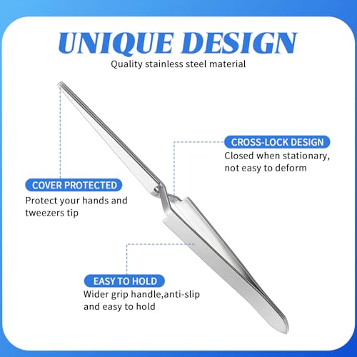 3 PCS Precision Cross Locking Tweezers for Crafting, Precision Tweezers for Crafts, Stainless Steel Reverse Tweezer for Paper Crafting Modeling Soldering Jewelry Electronics Laboratory
