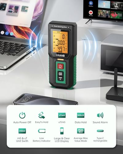 ERICKHILL EMF Detector, 3-in-1 Electromagnetic Radiation Meter for Home - color: Black
