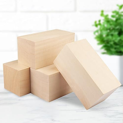 4 Pack Basswood Carving Blocks, 6x3x3 Inches Basswood Blocks for Beginner to Advanced Carvers, Ideal for DIY Projects and Gifts, Soft and Smooth, Easy Whittling and Carving,by GNIEMCKIN - size: 4 Pack 6x3x3 Inches