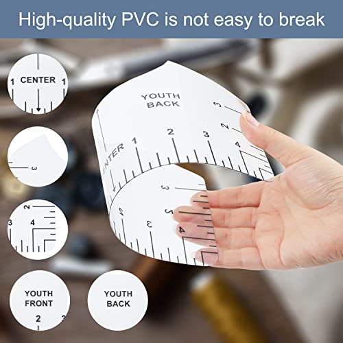 9Pcs Tshirt-Ruler Guide to Center Vinyl, Transparent V-Neck/Round PVC Ruler for Alignment, Heat Press, Children Youth Adult, Front and Back Measurement (10in) - style: Tshirt Ruler-9-Balck