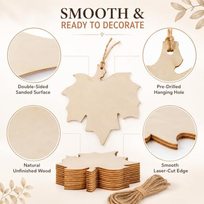 MAQIHAN Wooden Maple Leaf Craft Kit 30 Pcs - Paintable Thanksgiving Decor - size: Maple Leaf
