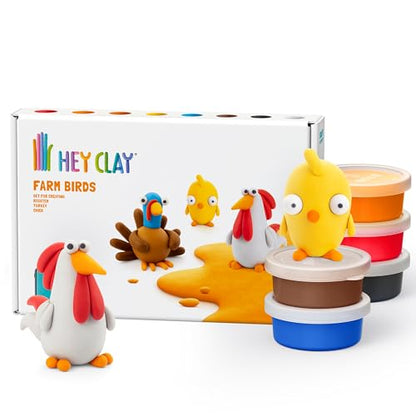 HEY CLAY Colorful Air Dry Clay Kit for Kids Modeling Gift Age 3+ (6 cans) - color: Farm Birds: Chick, Turkey, Rooster