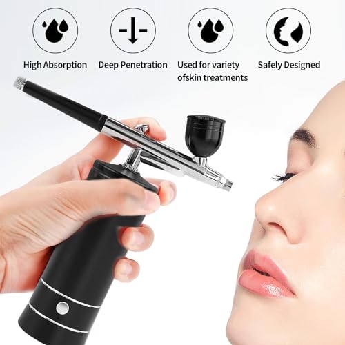 Airbrush Kit Air Brush Kit With Air Compressor Nail Charms Wireless Air Brush for Barber, Nail Art, Makeup, Model Painting (Black) - color: Black